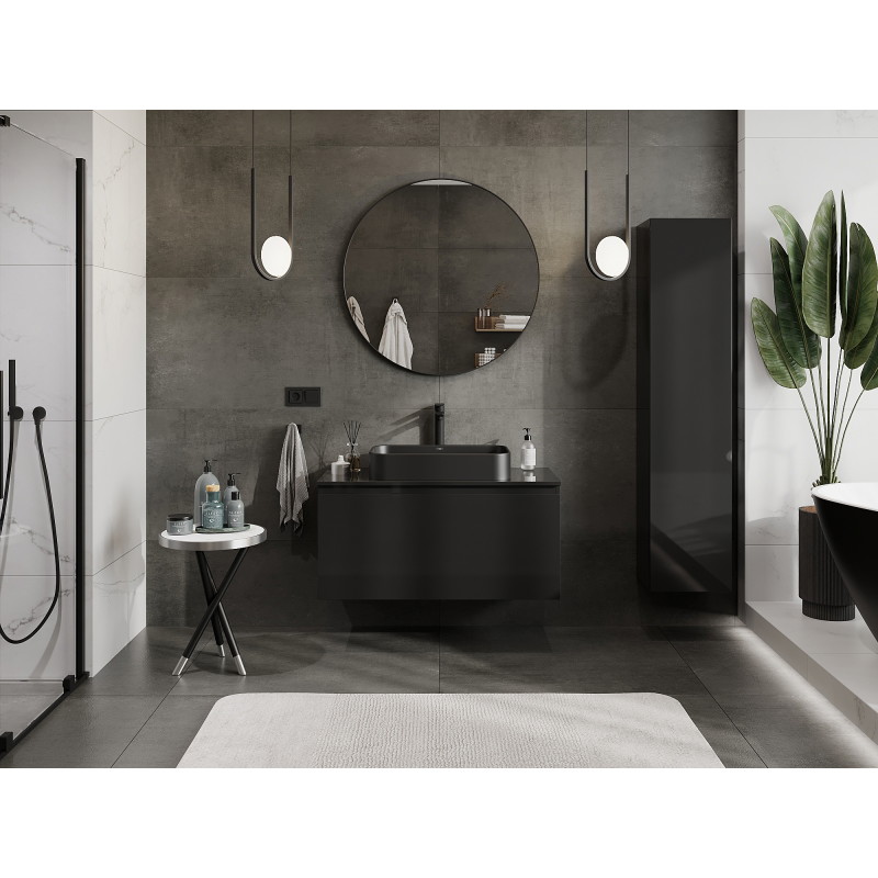 Mexen Orio bathroom cabinet under sink 100 cm, 1 drawer, black gloss - 91A10-10047-1-BF70