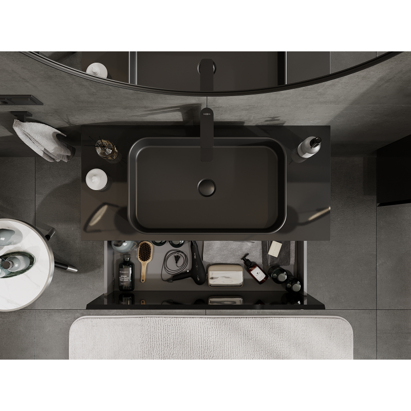 Mexen Orio meuble de salle de bains sous lavabo 100 cm, 1 tiroir, noir brillant - 91A10-10047-1-BF70