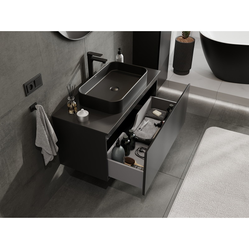 Mexen Orio bathroom cabinet for washbasin 100 cm, 1 drawer, matte black - 91A10-10047-1-BF71