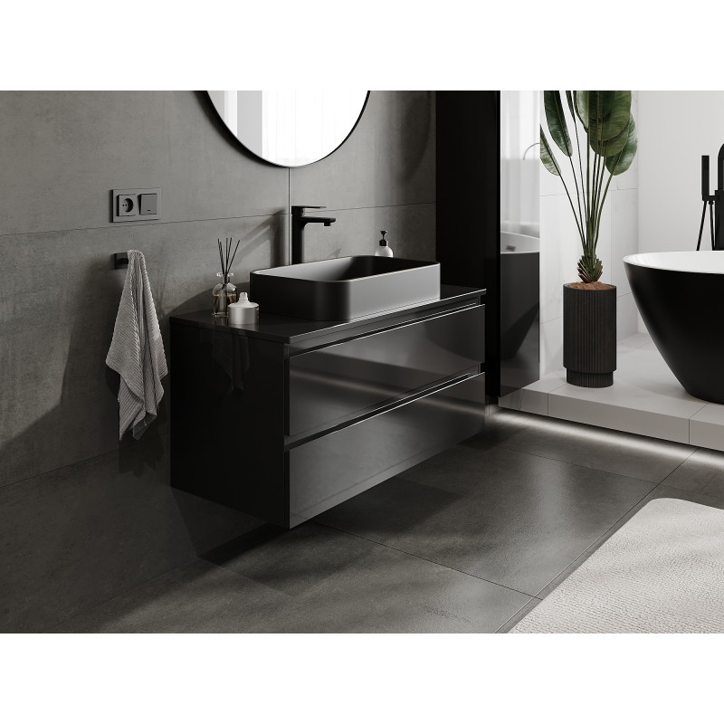 Mexen Orio bathroom cabinet under-sink 100 cm, 2 drawers, black gloss - 91A10-10047-2-BFF70