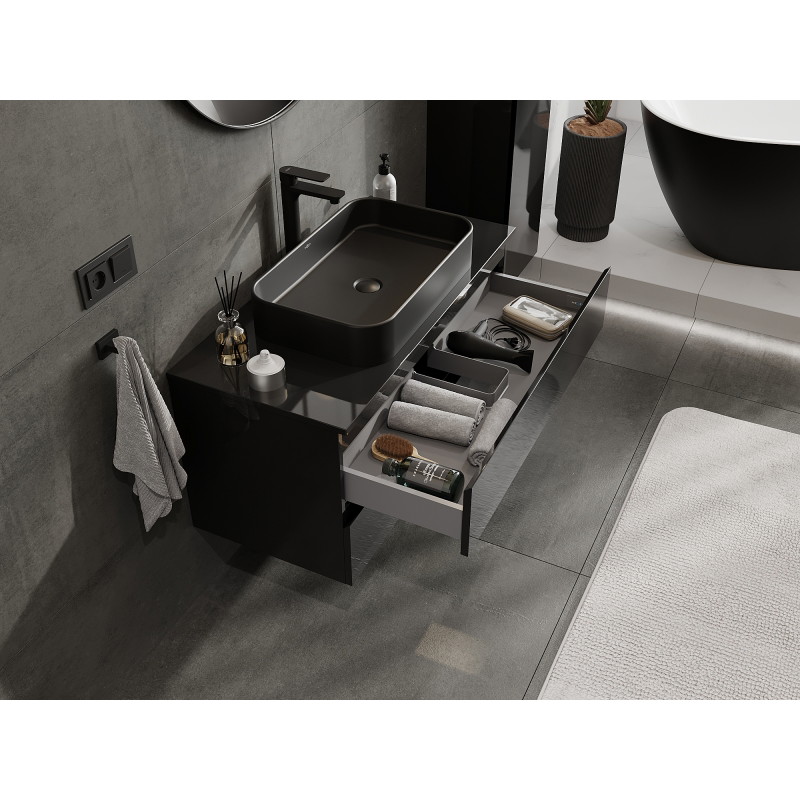 Mexen Orio bathroom cabinet under-sink 100 cm, 2 drawers, black gloss - 91A10-10047-2-BFF70