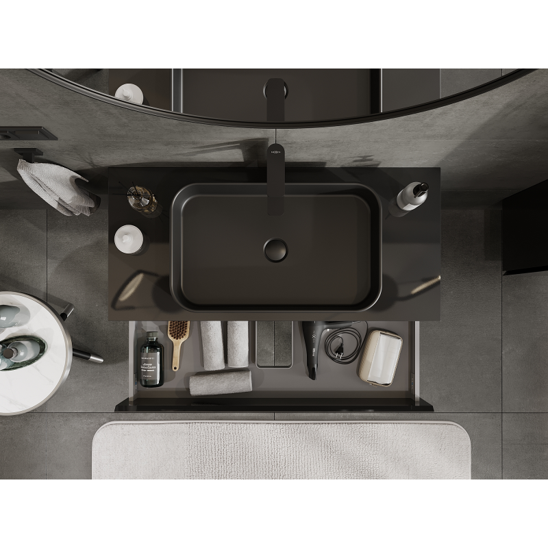 Mexen Orio armário de casa de banho para lavatório 100 cm, 2 gavetas, preto brilhante - 91A10-10047-2-BFF70