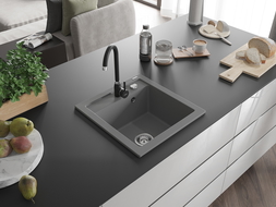 Mexen Vito fregadero de granito de 1 cubeta con grifo de cocina Telma, gris - 6503-71-670200-70