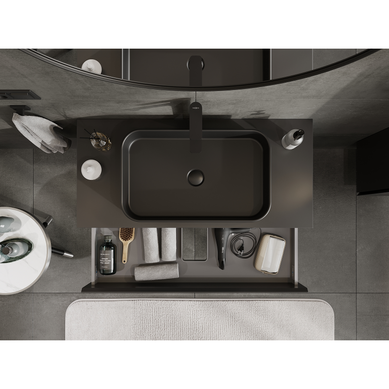 Mexen Orio roupeiro de casa de banho para lavatório 100 cm, 2 gavetas, preto mate - 91A10-10047-2-BFF71