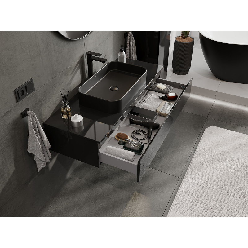 Mexen Orio kopalniška omarica pod umivalnikom 120 cm, 1 predal, črna sijajna - 91A10-12023-1-BF70