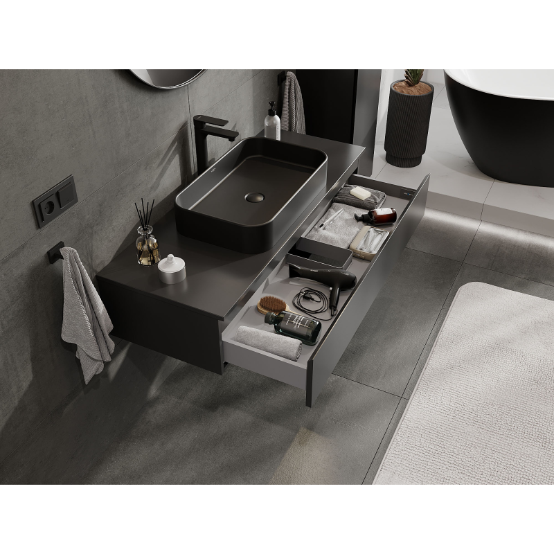 Mexen Orio Badezimmerschrank für Waschbecken 120 cm, 1 Schublade, schwarz matt - 91A10-12023-1-BF71