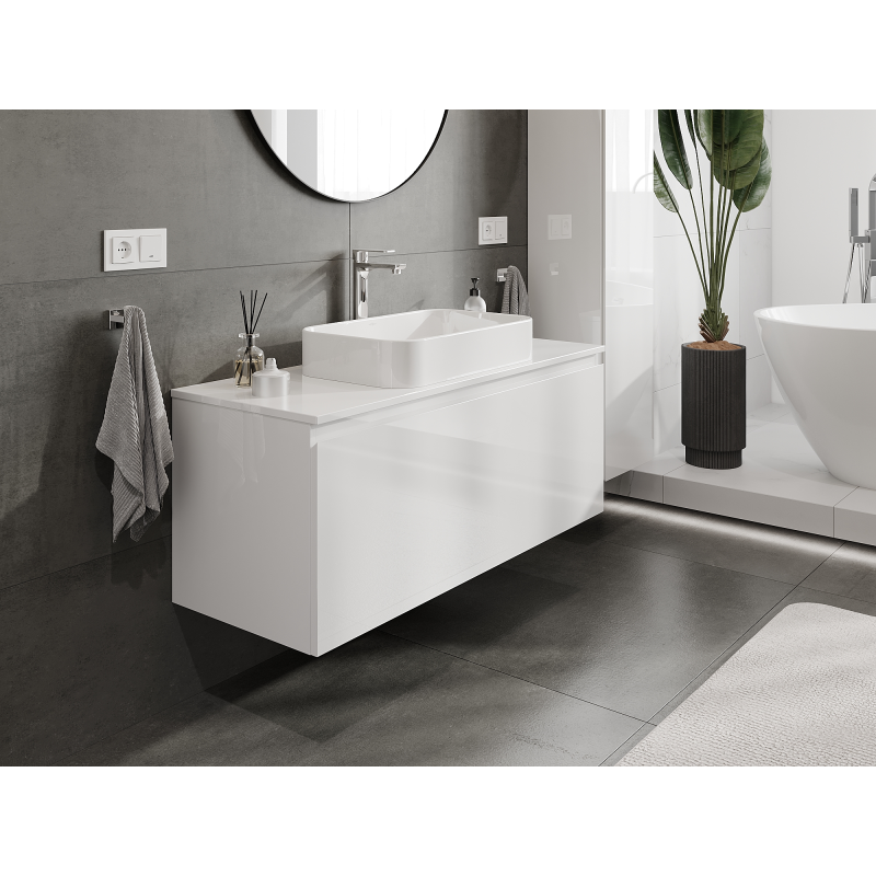 Mexen Orio ντουλάπι λουτρού υπό νεροχύτη 120 cm, 1 συρτάρι, λευκή γυαλιστερή