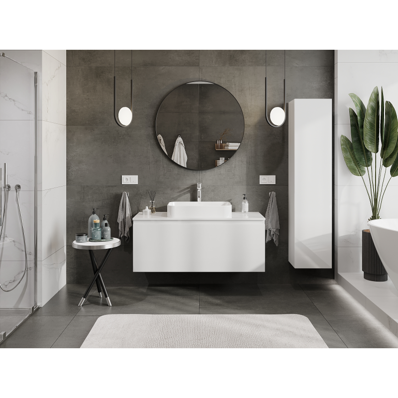 Mexen Orio ντουλάπι λουτρού υπό νεροχύτη 120 cm, 1 συρτάρι, λευκή γυαλιστερή