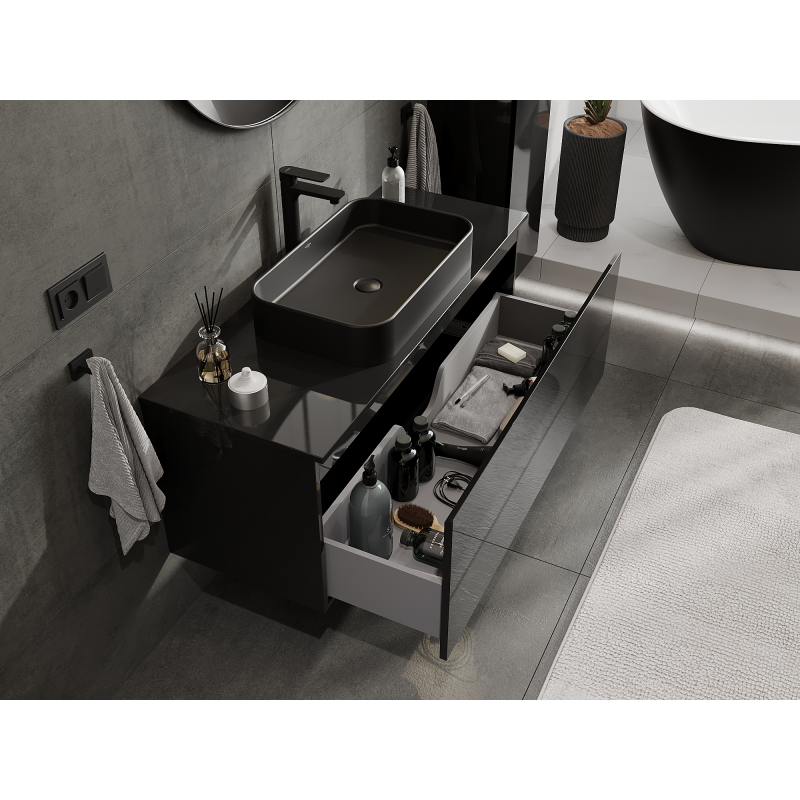 Mexen Orio armario de baño bajo lavabo 120 cm, 1 cajón, negro brillante - 91A10-12047-1-BF70