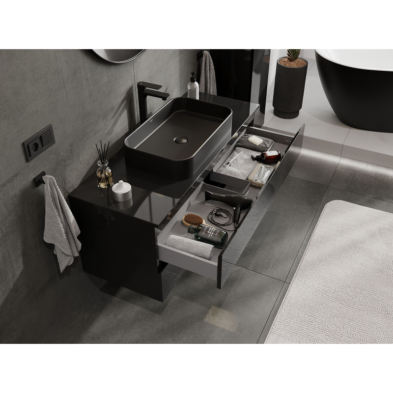 Mexen Orio badrumsskåp under tvättställ 120 cm, 2 lådor, svart glans - 91A10-12047-2-BFF70