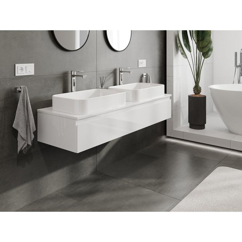 Mexen Orio bathroom cabinet for under-basin 140 cm, 1 drawer, white gloss - 91A10-14023-1-BF00