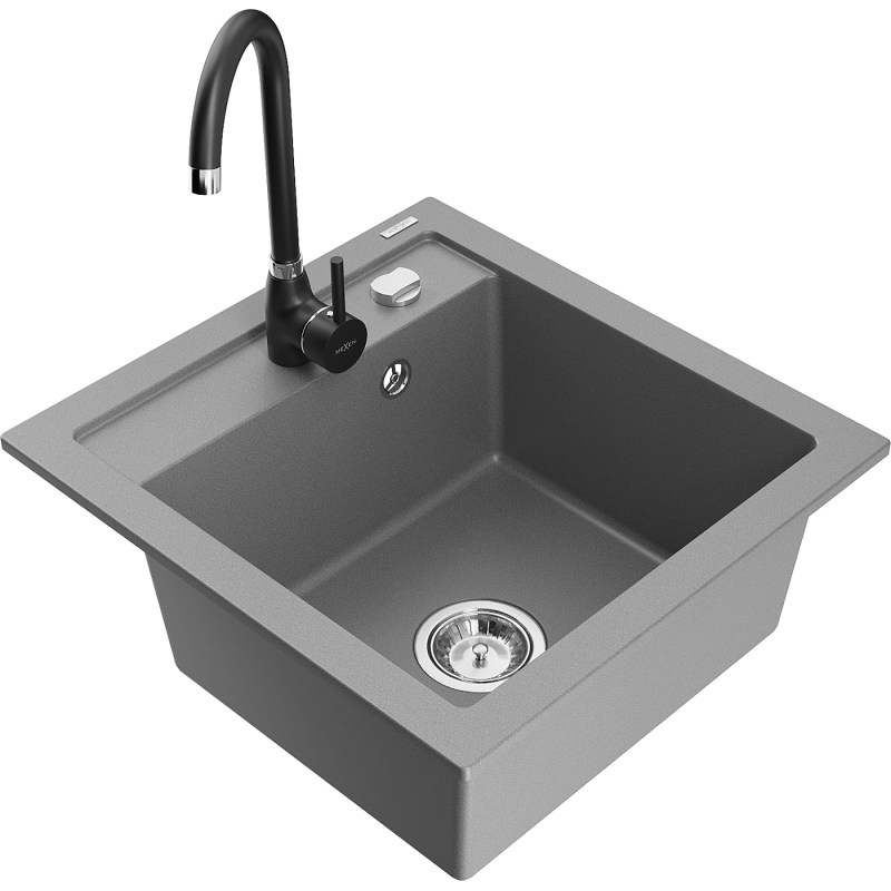 Mexen Vito lava-louça de granito 1-cuba com torneira Telma, cinza - 6503-71-670200-70