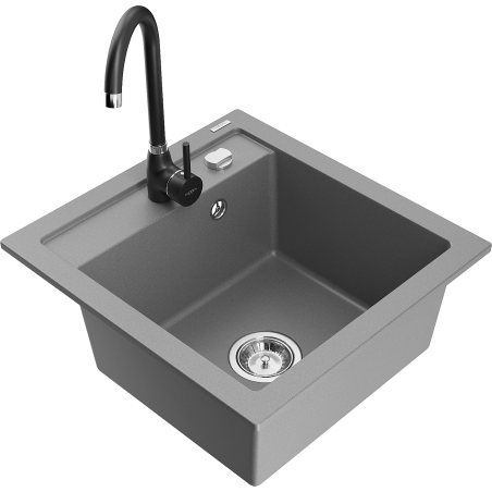 Mexen Vito évier de cuisine en granit 1 bac avec robinet de cuisine Telma, gris - 6503-71-670200-70