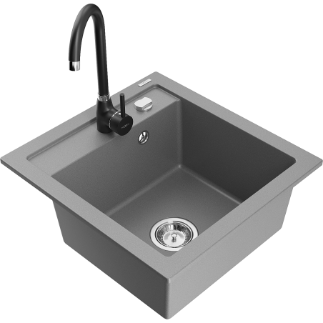 Mexen Vito Granitspüle 1-Becken mit Küchenarmatur Telma, Grau - 6503-71-670200-70