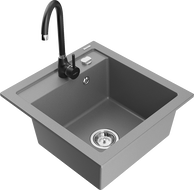 Mexen Vito fregadero de granito de 1 cubeta con grifo de cocina Telma, gris - 6503-71-670200-70