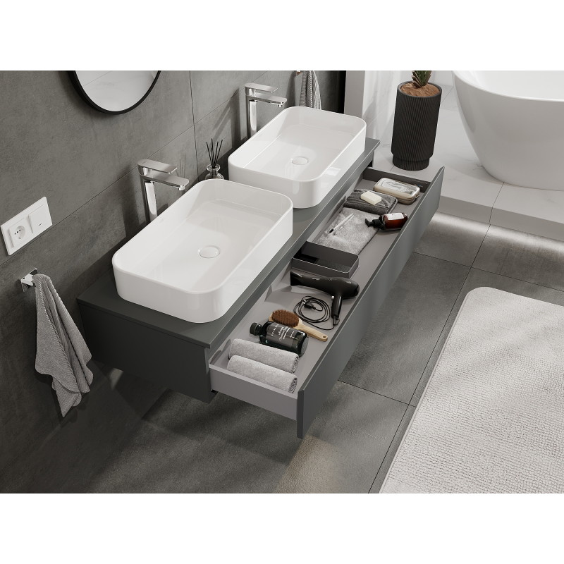 Mexen Orio bathroom cabinet under sink 140 cm, 1 drawer, matte graphite - 91A10-14023-1-BF66
