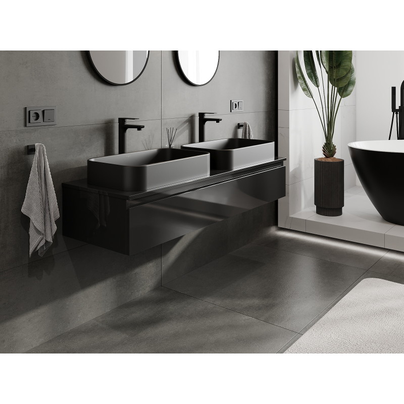 Mexen Orio 140 cm Under Sink Bathroom Cabinet, 1 Drawer, Black Gloss - 91A10-14023-1-BF70