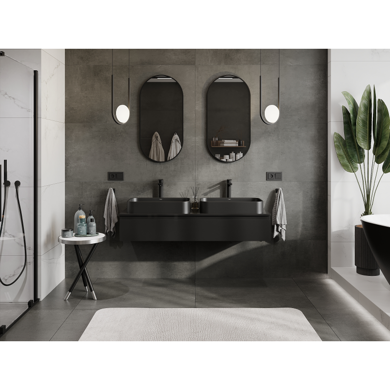 Mexen Orio armoire de salle de bain sous lavabo 140 cm, 1 tiroir, noir brillant - 91A10-14023-1-BF70