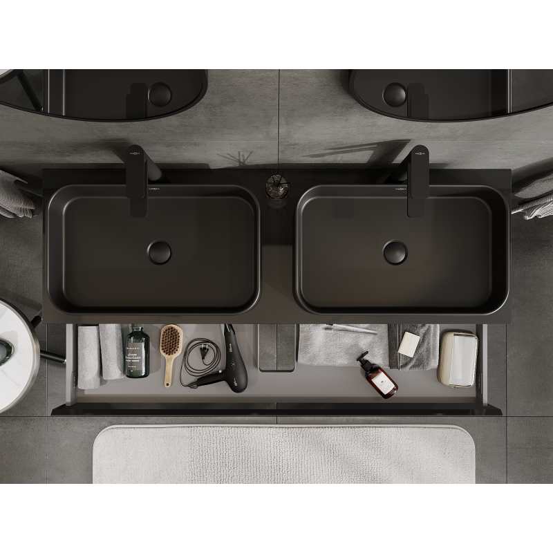 Mexen Orio Badezimmerschrank unter Waschbecken 140 cm, 1 Schublade, schwarz glänzend - 91A10-14023-1-BF70