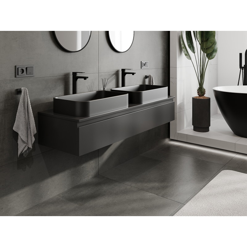 Mexen Orio 140 cm bathroom vanity unit, 1 drawer, black matte - 91A10-14023-1-BF71