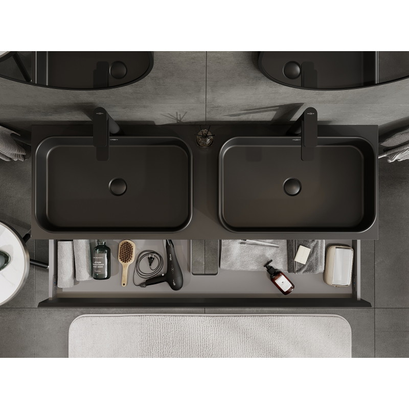 Mexen Orio 140 cm bathroom vanity unit, 1 drawer, black matte - 91A10-14023-1-BF71