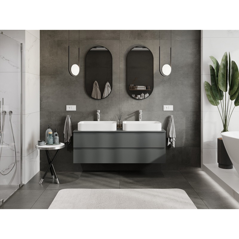 Mexen Orio bathroom cabinet for sink 140 cm, 2 drawers, matte graphite - 91A10-14047-2-BFF66