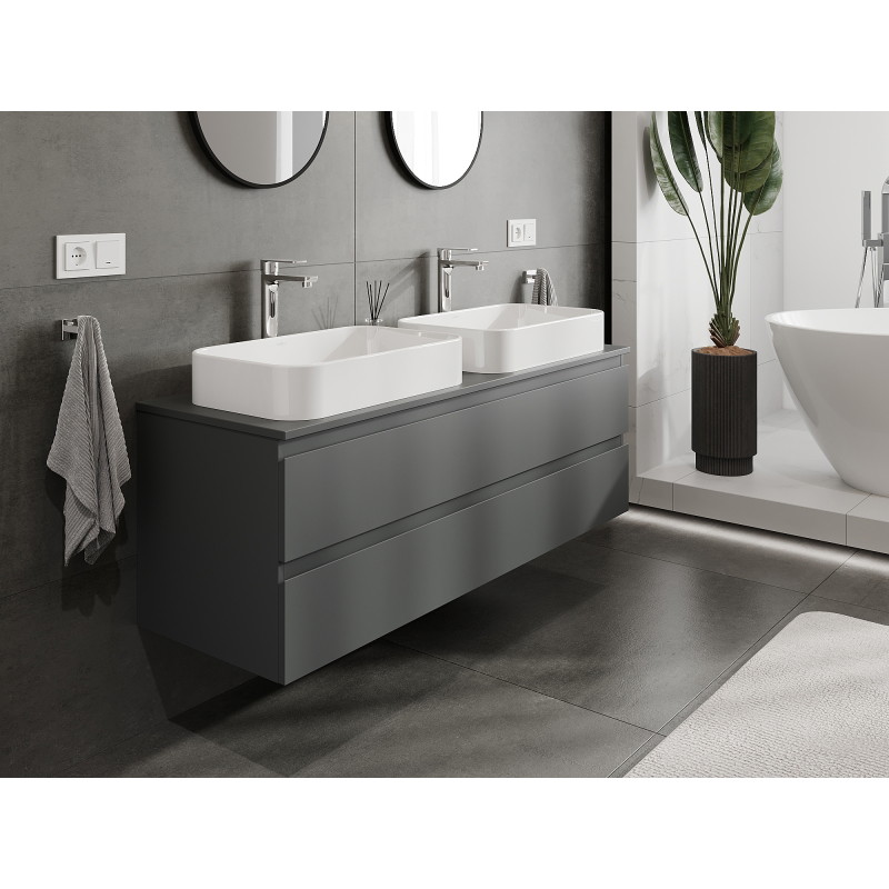 Mexen Orio bathroom cabinet for sink 140 cm, 2 drawers, matte graphite - 91A10-14047-2-BFF66