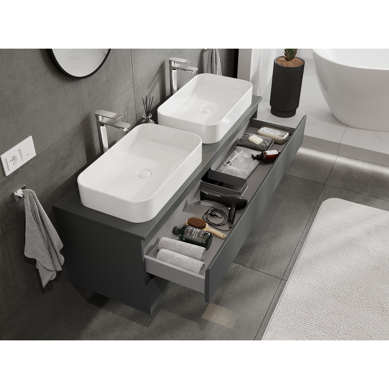 Mexen Orio badrumsskåp under tvättställ 140 cm, 2 lådor, grafit matt - 91A10-14047-2-BFF66