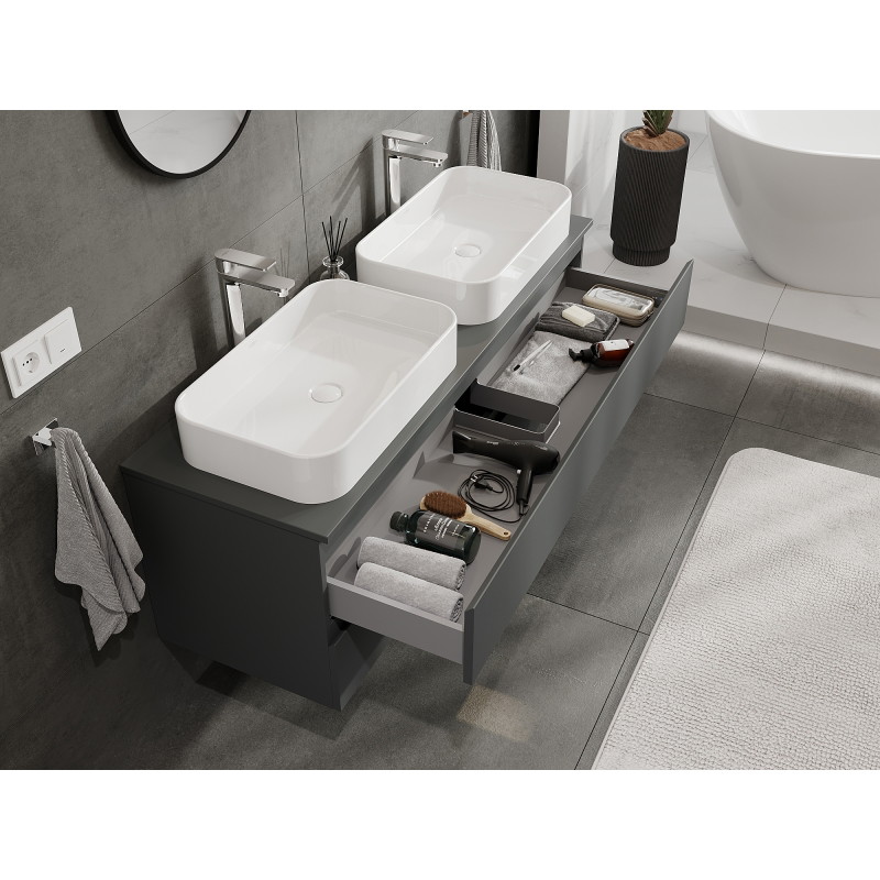 Mexen Orio bathroom cabinet for sink 140 cm, 2 drawers, matte graphite - 91A10-14047-2-BFF66