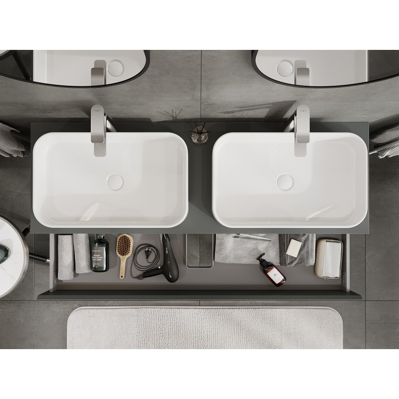 Mexen Orio bathroom cabinet for sink 140 cm, 2 drawers, matte graphite - 91A10-14047-2-BFF66