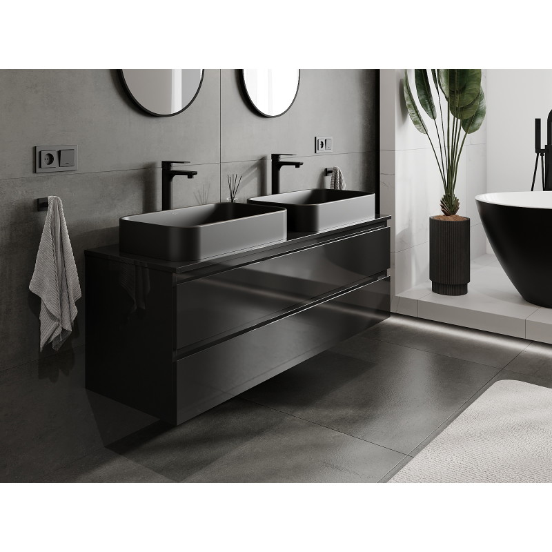 Mexen Orio 140 cm bathroom cabinet, 2 drawers, black gloss - 91A10-14047-2-BFF70