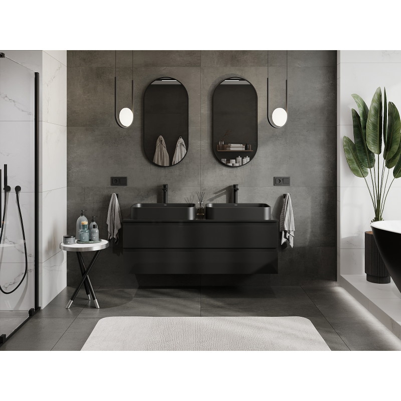 Mexen Orio 140 cm bathroom cabinet, 2 drawers, black gloss - 91A10-14047-2-BFF70