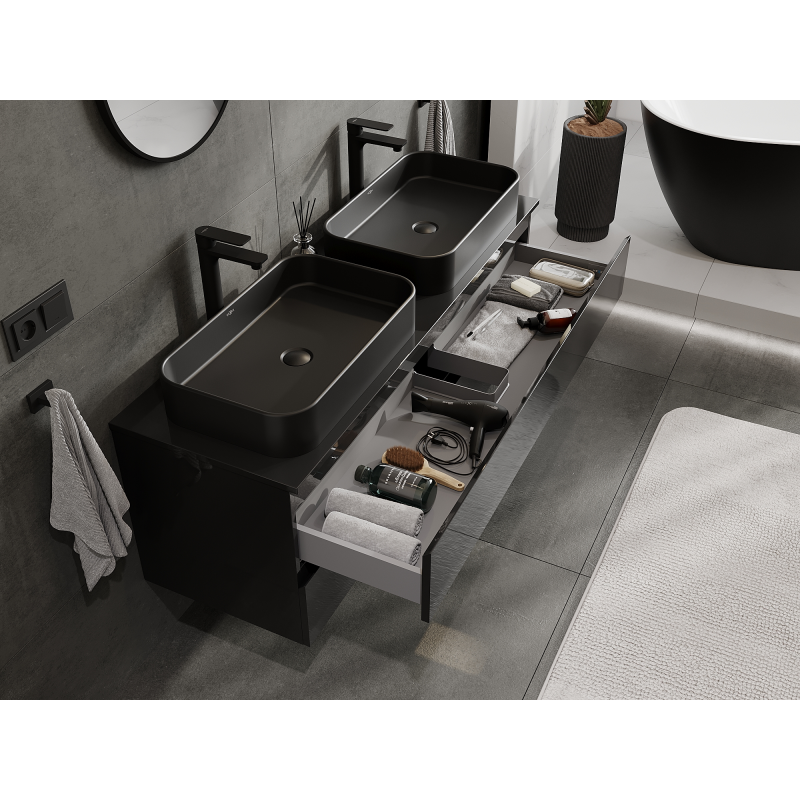 Mexen Orio Badezimmer-Unterschrank 140 cm, 2 Schubladen, schwarz glänzend - 91A10-14047-2-BFF70