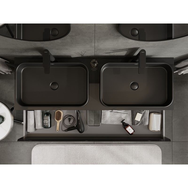 Mexen Orio 140 cm bathroom cabinet, 2 drawers, black gloss - 91A10-14047-2-BFF70