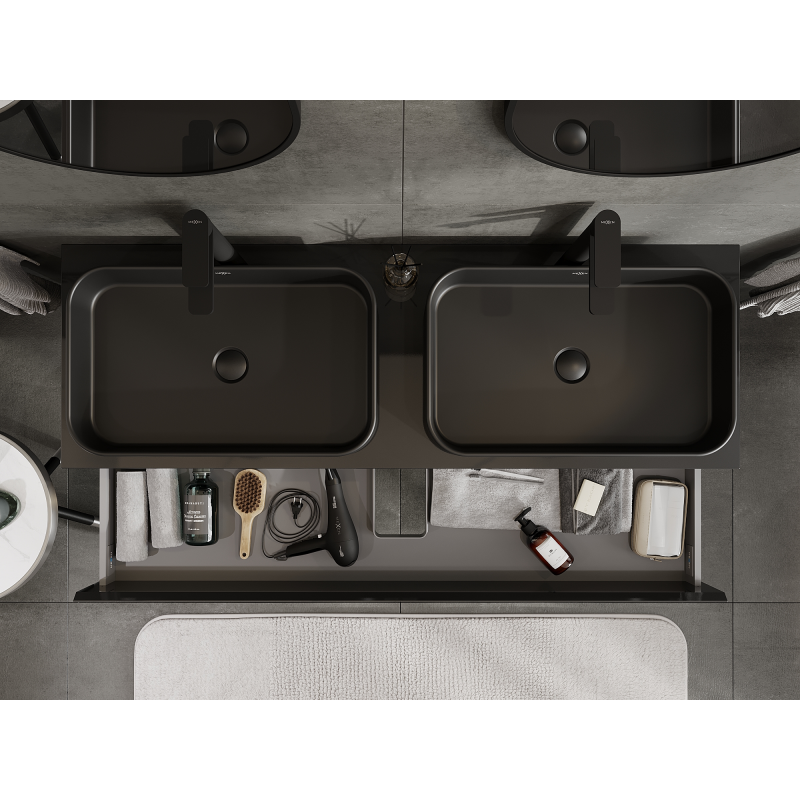 Mexen Orio armário de casa de banho debaixo do lavatório 140 cm, 2 gavetas, preto brilhante - 91A10-14047-2-BFF70