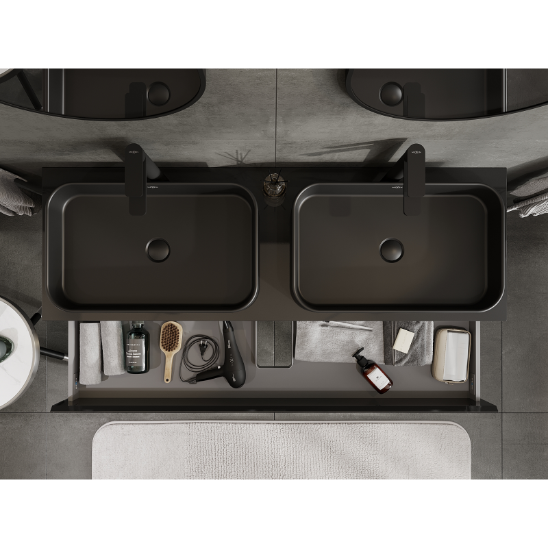 Mexen Orio Badezimmer-Unterschrank 140 cm, 2 Schubladen, schwarz glänzend - 91A10-14047-2-BFF70