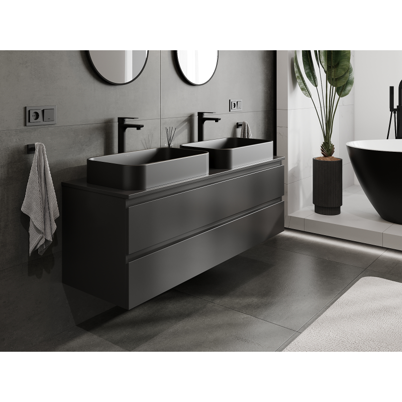 Mexen Orio kylpyhuoneen allaskaappi 140 cm, 2 laatikkoa, musta matta - 91A10-14047-2-BFF71