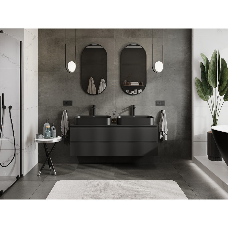 Mexen Orio 140 cm Bathroom Cabinet, 2 Drawers, Black Matte - 91A10-14047-2-BFF71