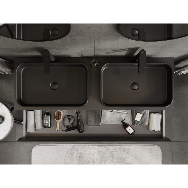 Mexen Orio 140 cm Bathroom Cabinet, 2 Drawers, Black Matte - 91A10-14047-2-BFF71