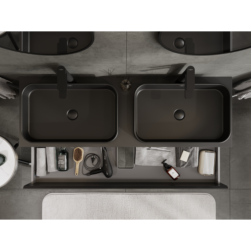 Mexen Orio badkamerkast onder de wastafel 140 cm, 2 laden, zwart mat - 91A10-14047-2-BFF71