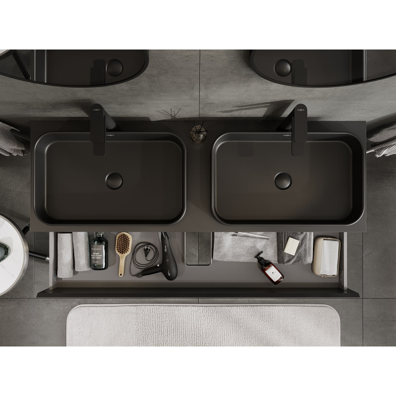 Mexen Orio kylpyhuoneen allaskaappi 140 cm, 2 laatikkoa, musta matta - 91A10-14047-2-BFF71