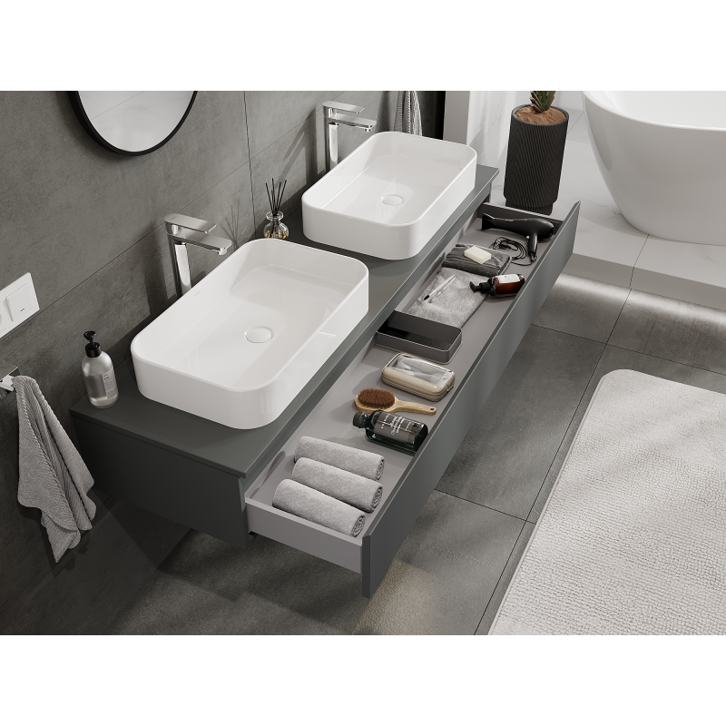 Mexen Orio armário de casa de banho sob lavatório 160 cm, 1 gaveta, grafite mate - 91A10-16023-1-BF66