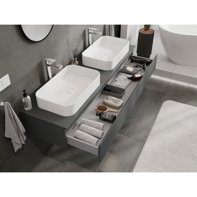 Mexen Orio bathroom cabinet for under sink 160 cm, 1 drawer, matte graphite - 91A10-16023-1-BF66