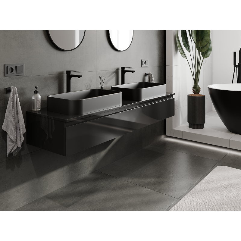 Mexen Orio cabinet de salle de bain sous lavabo 160 cm, 1 tiroir, noir brillant - 91A10-16023-1-BF70