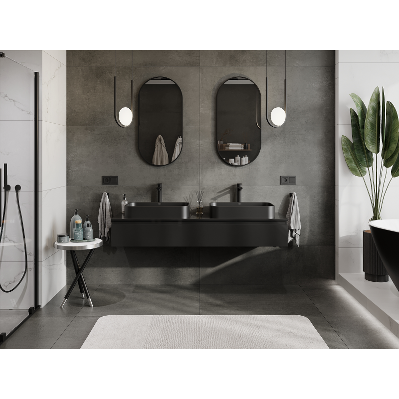 Mexen Orio cabinet de salle de bain sous lavabo 160 cm, 1 tiroir, noir brillant - 91A10-16023-1-BF70