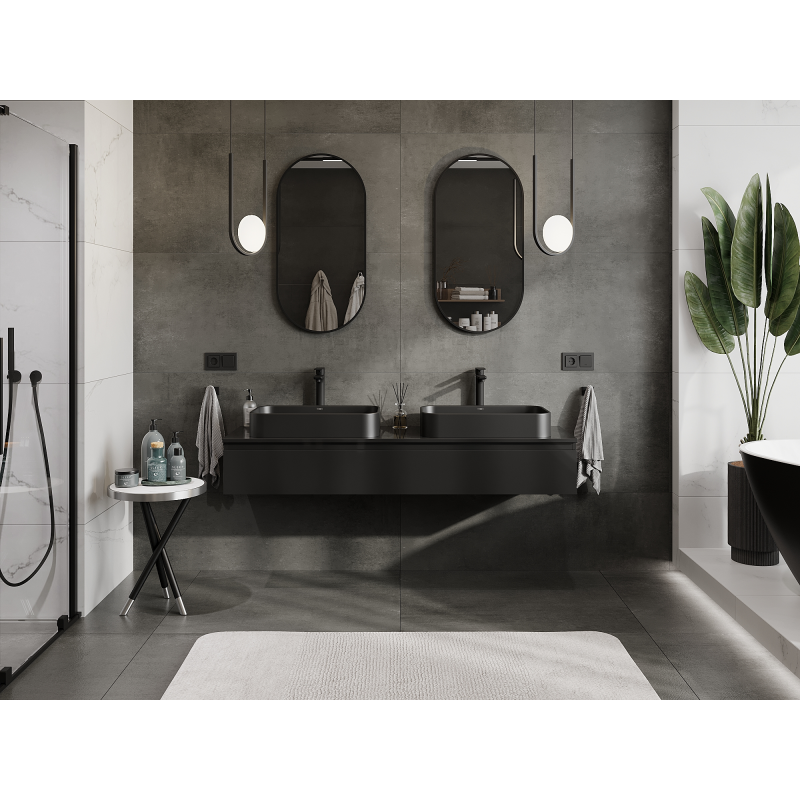 Mexen Orio mueble de baño bajo lavabo 160 cm, 1 cajón, negro brillante - 91A10-16023-1-BF70