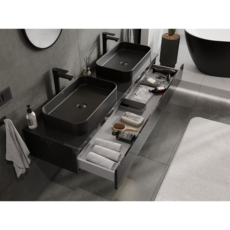 Mexen Orio 160 cm vanity cabinet, 1 drawer, black gloss - 91A10-16023-1-BF70