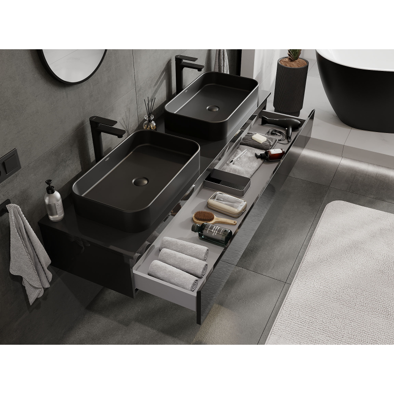 Mexen Orio armário de casa de banho para lavatório 160 cm, 1 gaveta, preto brilhante - 91A10-16023-1-BF70