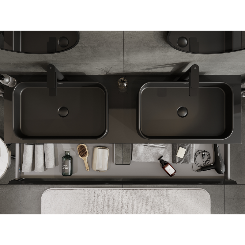 Mexen Orio armário de casa de banho para lavatório 160 cm, 1 gaveta, preto brilhante - 91A10-16023-1-BF70