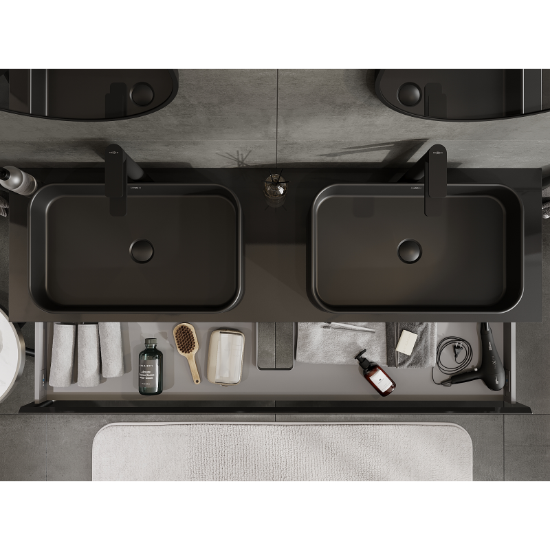 Mexen Orio mobile bagno sotto lavabo 160 cm, 1 cassetto, nero lucido - 91A10-16023-1-BF70